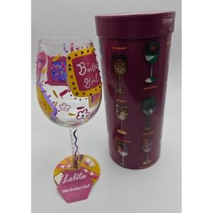 Lolita Birthday Girl Wine Glass Hand Painted 15oz With Gift Box Recipe On Bottom